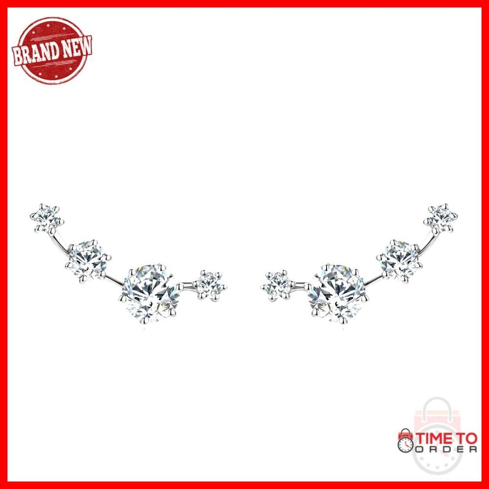 Sterling Silver Moissanite Climber Stud Earrings for Sensitive Ears